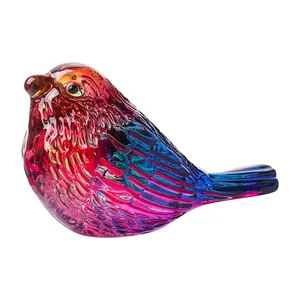 Handcrafted vibrant multi-colored crystal bird figurine for elegant tabletop home decor
