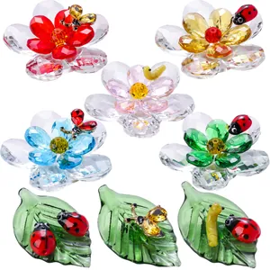 Luxury Cut Crystal Flower Animal Ornaments Mini Ladybug Bee Figurine Desktop Decor Home Garden Decorative Centerpiece