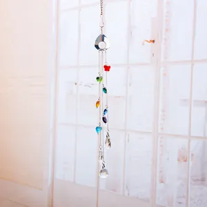 Rainbow crystal suncatcher hanging decoration with colorful beads and prism ball
