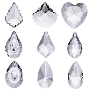 Pendentif en Verre de Cristal Facetté Prisme Capteur de Soleil Clair Goutte Feuille Cœur pour Lustre Accessoires d'Éclairage Bijoux DIY Décor Suspendu