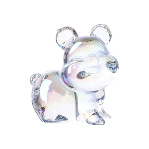 Luxe iriserend kristallen varkensfiguur met holografische regenboogafwerking decoratie