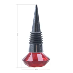 Detail of red crystal diamond wine stopper with 85mm height and 40mm width measurements
