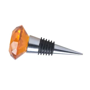Decorative yellow crystal diamond wine bottle stopper with metal cone and rubber seal