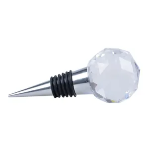 Macro view of a 40mm sparkling crystal diamond wine bottle stopper with metal seal