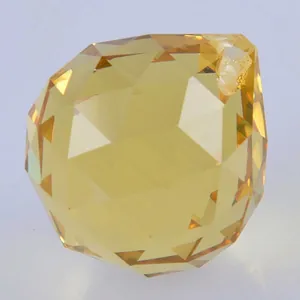 Yellow 4cm faceted crystal ball pendant prism for chandelier and bead curtain decoration.