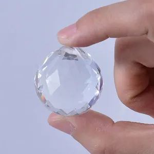 Close-up of a 40mm clear faceted crystal ball pendant for DIY lighting and chandelier decor