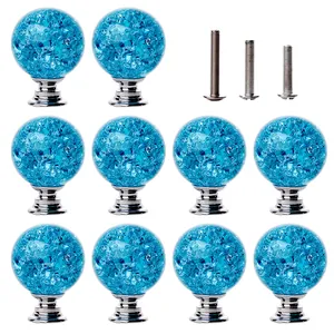 Modern Artificial Crystal Diamond Cabinet Knobs Crack Ball Furniture Drawer Pull Handles Alloy Base Decoration