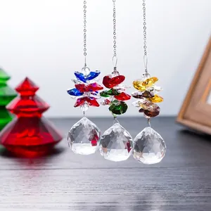 Macro detail of elegant multicolored faceted crystal pendants with a glass ball