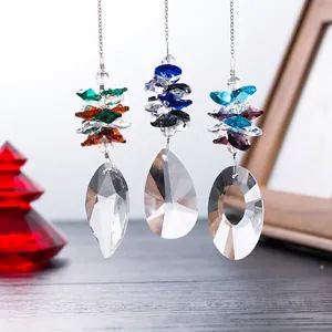Detailed shot of multi-colored faceted crystal glass suncatcher pendants for home decor