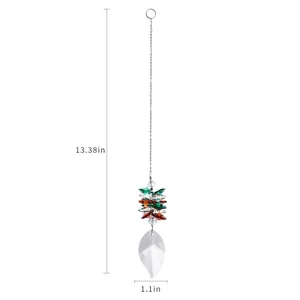 Detailed size view of decorative crystal suncatcher with colorful beads and leaf charm.