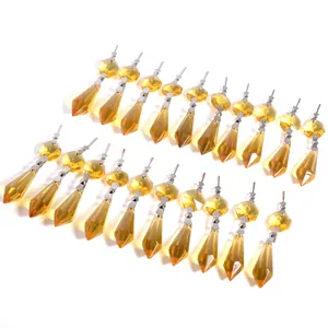 Amber faceted crystal teardrop pendants for DIY chandeliers and home decoration