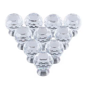 Juego de 10 pomos de cristal facetado transparente de 30 mm para cajones y armarios