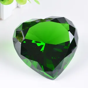 Grote groene hartvormige kristallen diamant presse-papier decor voor huwelijkscadeau