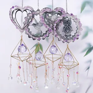 Amethyst Crystal Suncatcher Hanging Ornament Purple Crushed Stone Hummingbird Heart Tree of Life Wind Chime Garden Window Home Decor Gift