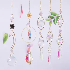 Atrapasol de Cristal Con Amatista Púrpura Oro Geométrico Luna Estrella Decoración Colgante AB Prisma Bola Ventana Jardín