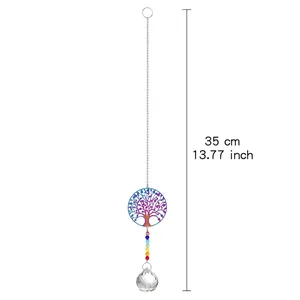 Tree of life crystal suncatcher with rainbow chakra beads and faceted glass ball pendant