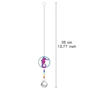 Detail view of 35cm rainbow seahorse crystal suncatcher ornament with hanging glass ball