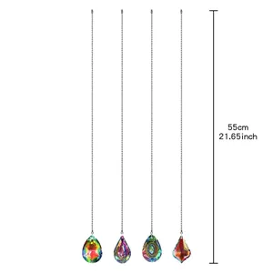 Cuatro colgantes de cristal iridiscente con cadenas de bolas largas de 55 cm