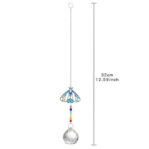 Bunter Motte Kristall Sonnenfänger mit Regenbogenperlen und geschliffener Kugel, 32 cm