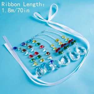 Detailed close-up of colorful crystal prism suncatchers with 1.8m white ribbon