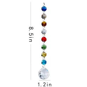 Detailed view of 8.5-inch crystal suncatcher with rainbow octagonal beads and ball