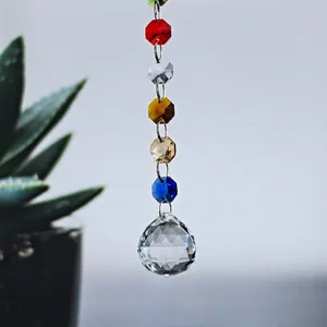 Detail of multi-color crystal octagonal beads and clear faceted glass ball suncatcher