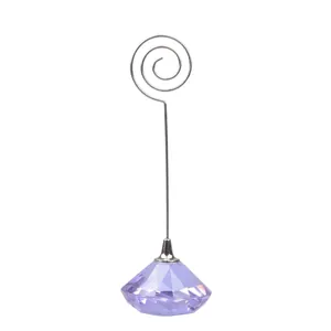 Elegant purple crystal diamond base memo holder with spiral silver clip for desk