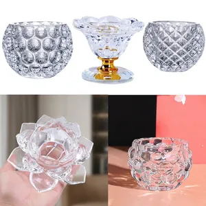 Candelabro de Loto de Cristal Blanco Transparente Moderno Recipiente Decorativo Redondo Caja de Joyería Hueca Adornos para el Hogar