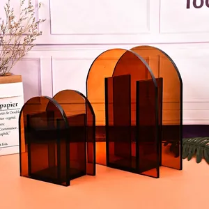 Nordisch Minimalistische Weiße Kristall Doppelbogen Blumenvase Home Dekor Geometrische Durchscheinende Schreibtisch Ornament Bernstein Blau Grün Grau Vase