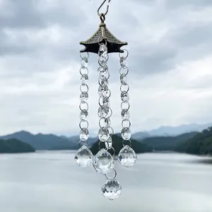 Antique Bronze Metal Crystal Suncatcher Wind Chime Pendant Garden Outdoor Hanging Ornament Transparent Glass Prism Decoration