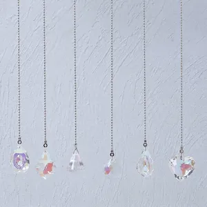 AB Iridescent Crystal Pendant Pull Chain With 50cm Silver Metal Bead Chain For Ceiling Fan Light Lamp DIY Home Decor Ornament