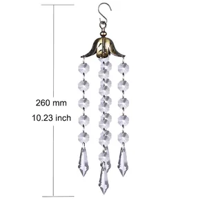 Detailed view of antique bronze metal leaf crystal suncatcher pendant measuring 260mm