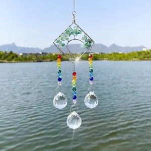 Tree of life suncatcher with rainbow beads and faceted crystal balls for garden decor