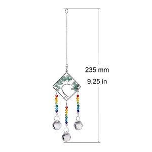 Close-up detail of Tree of Life crystal suncatcher with rainbow beads and prism balls