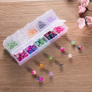Set di perline di vetro cracklé da 8mm in una scatola organizer in plastica a 10 scomparti
