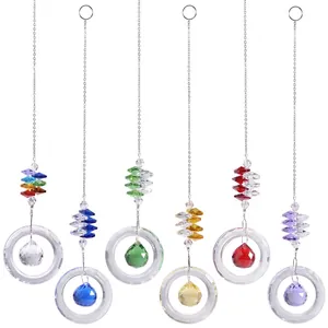 Lot de six attrape-soleil en cristal coloré avec perles de verre et anneaux pour fenêtres