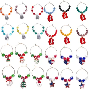 Kristall Legierung Weihnachten Weinglas Anhänger Getränkemarker Set Für Party Dekorationen Weihnachtsmann Schneemann Weinglas Markierer