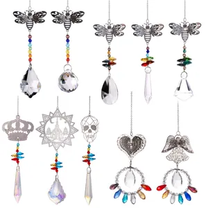 White Crystal Alloy Suncatcher Hanging Ornament With Bee Angel Heart Crown Rainbow Maker Prism For Home Garden Window Decor