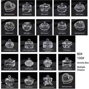 Selection of crystal glass jewelry boxes and nail art liquid cups with various lid styles