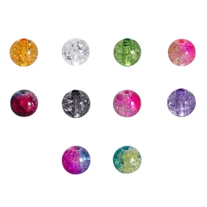 Détails des perles en verre craquelé multicolores de 8mm pour la création de bijoux DIY.