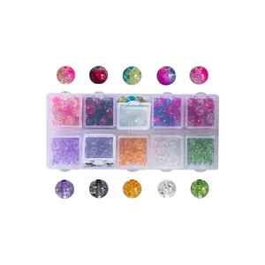 Lot de perles en verre craquelé 8mm multicolores dans une boîte de rangement pratique