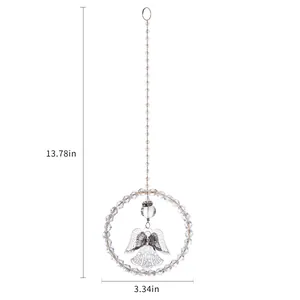 Detailed view of crystal suncatcher with angel pendant and 13.78in hanging chain
