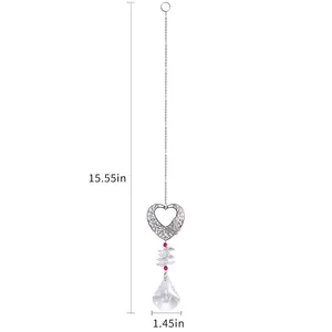 Detailed dimension markings for heart-shaped crystal suncatcher metal hanging ornament