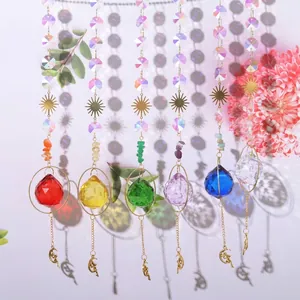 Kristallen Zonnevanger Hangende Decoratie Met Goud Zon Maan Fee Hanger Gekleurde Achtkantige Kralen Voor Tuin Raam Huis Decor