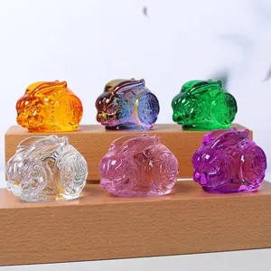 Chinese Retro Kristallen Konijnenbeeldje Liuli Glas Konijnenstandbeeld Gelukkige Fu Reliëf Bureau Woonkamer Home Decor