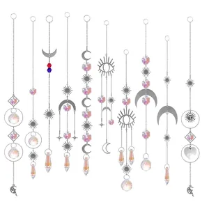 Silver Crystal Suncatcher Hanging Ornament Moon Sun Star Eye Flower Fairy Prism Pendant For Garden Window Home Decor Gifts
