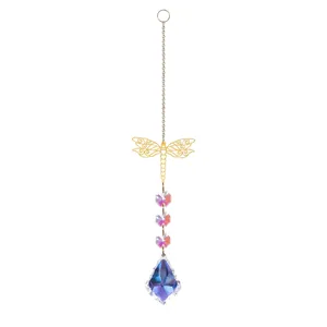 Acchiappasole decorativo a libellula con pendente in cristallo viola e catena oro
