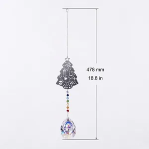 Acchiappasole in cristallo con albero di Natale e perline arcobaleno, lungo 18,8 pollici