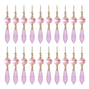 Pendenti in cristallo rosa a goccia con raccordi dorati per decorazioni lampade fai-da-te casa