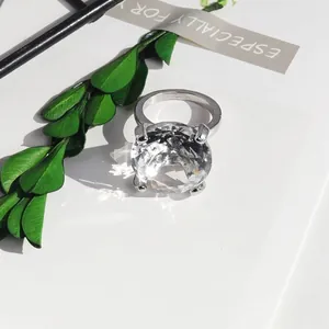 Macro view of a sparkling large crystal diamond ring used as a luxury napkin holder